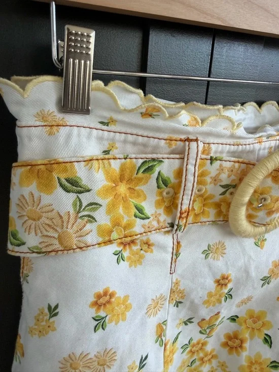 FARM Rio Floral Yellow Belted Denim Mini Skirt | M - Picture 3 of 10